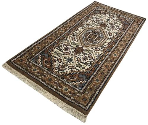 Orientteppich 70X140 cm Handgeknüpft 100% Wolle Compatible with Braun Cream Bidjar Teppich von WAWA TEPPICH