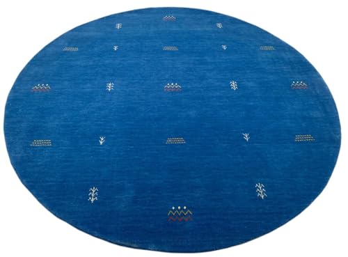 Rund Gabbeh Blau Teppich 200x200 cm Handgewebt 100% Wolle Lori G64T6 von WAWA TEPPICH