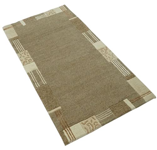 Taupe Nepal Teppich 70x140 cm Handgeknüpft 100% Wolle Orientteppich N768 von WAWA TEPPICH