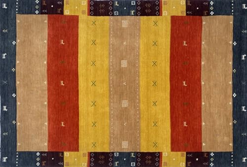 Teppich 100% Wolle 200x300 cm rot Gold Terrakotta Handgewebt Gabbeh BR11 von WAWA TEPPICH