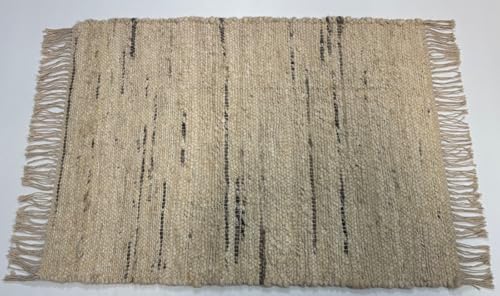 Teppich 60x90 cm Baumwolle Jute Naturfarben Handgewebt Flatweave Deko D527 von WAWA TEPPICH