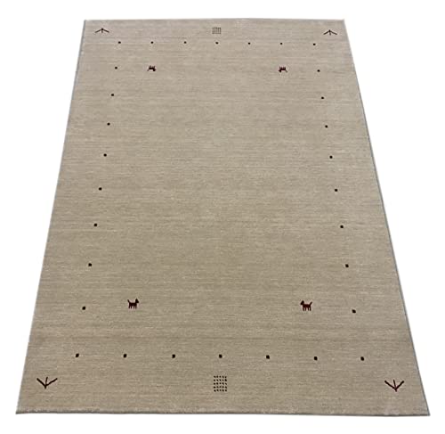 Gabbeh Beige Teppich 100% Wolle Handgewebt Orientteppich Loom Lori (170 x 240 cm, Beige T1) von WAWA