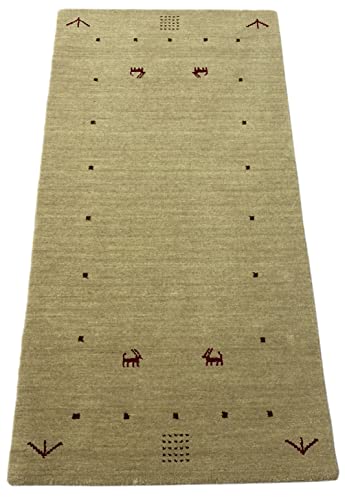 Gabbeh Beige Teppich 100% Wolle Handgewebt Orientteppich Loom Lori (70 x 140 cm, Beige T1) von WAWA