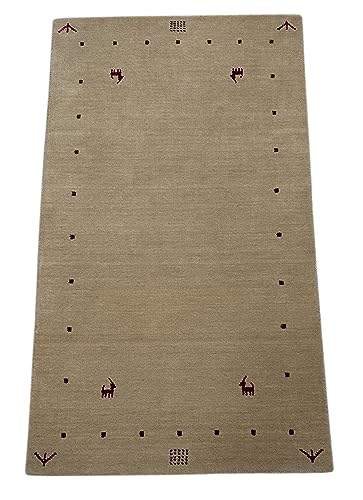WAWA TEPPICH Handgefertigter orientalischer Gabbeh Teppich aus 100% Wolle Loom Handgewebte 90X160 cm Beige T1 von WAWA TEPPICH