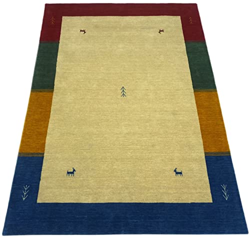 WAWA TEPPICH Handgefertigter orientalischer Gabbeh Teppich aus 100% Wolle Loom Handgewebte Beige 140X200 cm von WAWA TEPPICH