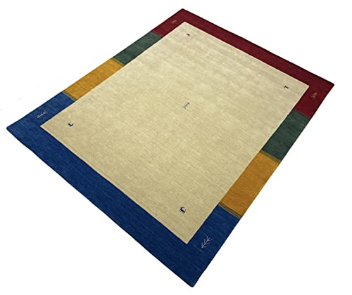 WAWA TEPPICH Handgefertigter orientalischer Gabbeh Teppich aus 100% Wolle Loom Handgewebte Beige 200X250 cm von WAWA TEPPICH