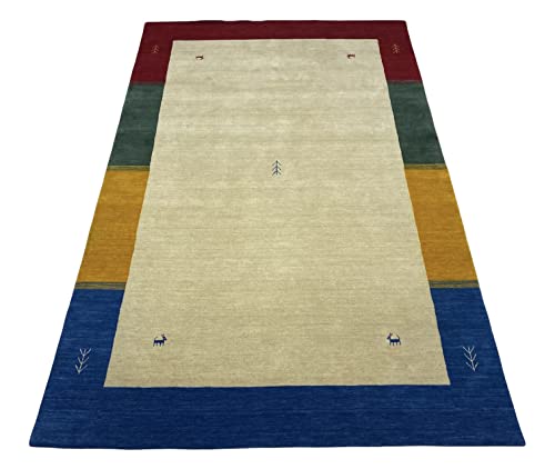 WAWA TEPPICH Handgefertigter orientalischer Gabbeh Teppich aus 100% Wolle Loom Handgewebte Beige 200X300 cm von WAWA TEPPICH