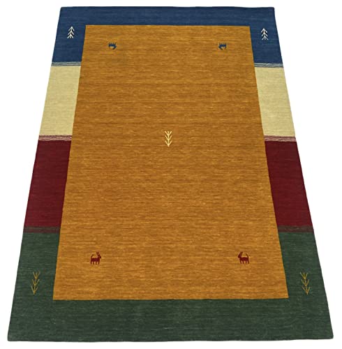 WAWA TEPPICH Handgefertigter orientalischer Gabbeh Teppich aus 100% Wolle Loom Handgewebte Gelb 140X200 cm von WAWA TEPPICH