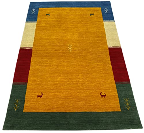 WAWA TEPPICH Handgefertigter orientalischer Gabbeh Teppich aus 100% Wolle Loom Handgewebte Gelb 90X160 cm von WAWA TEPPICH