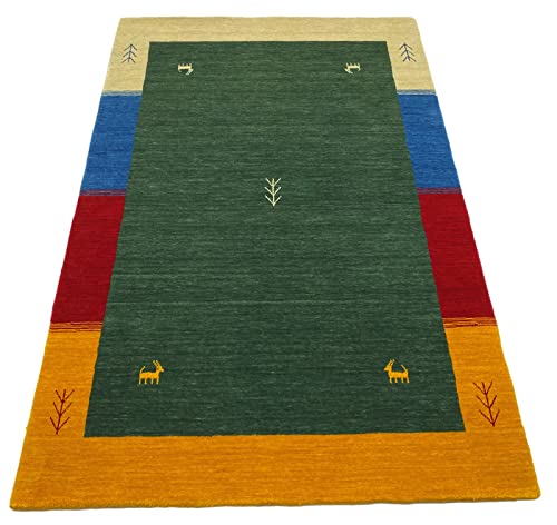 WAWA TEPPICH Handgefertigter orientalischer Gabbeh Teppich aus 100% Wolle Loom Handgewebte Grün 120x180 cm von WAWA TEPPICH