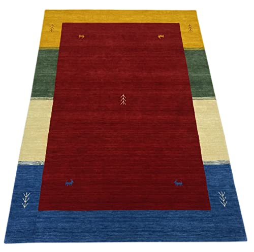 WAWA TEPPICH Handgefertigter orientalischer Gabbeh Teppich aus 100% Wolle Loom Handgewebte Rot 120 x 180 cm von WAWA TEPPICH