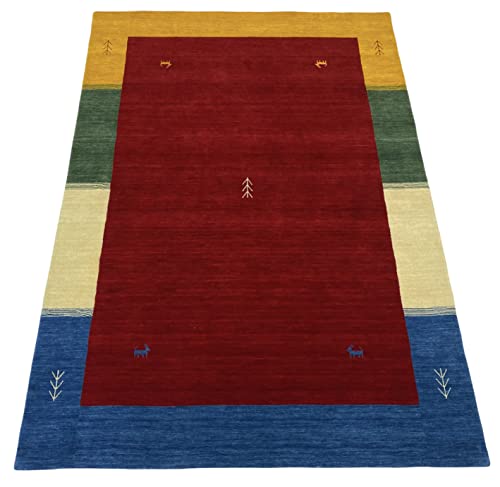 WAWA TEPPICH Handgefertigter orientalischer Gabbeh Teppich aus 100% Wolle Loom Handgewebte Rot 140X200 cm von WAWA TEPPICH