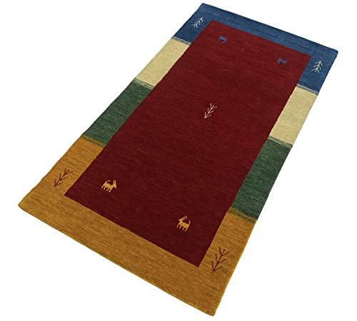 WAWA TEPPICH Handgefertigter orientalischer Gabbeh Teppich aus 100% Wolle Loom Handgewebte Rot 90X160 cm von WAWA