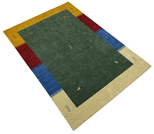 WAWA TEPPICH Handgefertigter orientalischer Gabbeh Teppich aus 100% Wolle Loom Handgewebte grün 140X200 cm von WAWA TEPPICH
