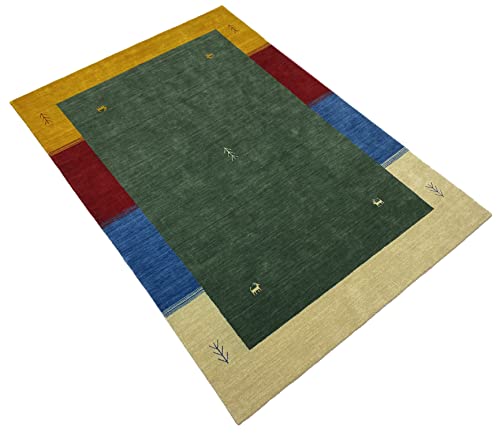 WAWA TEPPICH Handgefertigter orientalischer Gabbeh Teppich aus 100% Wolle Loom Handgewebte grün 170X240 cm von WAWA TEPPICH