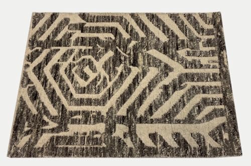 WAWA TEPPICH Handgeknüpfter 100% Wollteppich 60x90cm Modernes Design Natur Grau Beige ST138 von WAWA TEPPICH