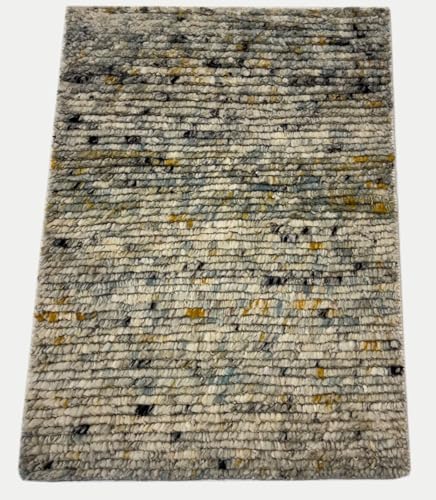 WAWA TEPPICH Handgeknüpfter Wollteppich 60x90cm 100% Wolle Modern Mehrfarbig Beige BCI82 von WAWA TEPPICH
