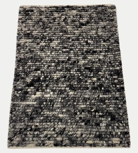 WAWA TEPPICH Handgeknüpfter Wollteppich 60x90cm 100% Wolle Modernes Design Grau Schwarz R02 von WAWA TEPPICH