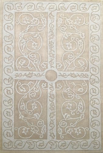 WAWA TEPPICH Handgetufteter Wollteppich 150x240 Creme Design mit Rand Wohnzimmer SH204 von WAWA TEPPICH