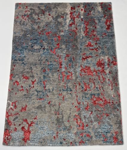 WAWA TEPPICH Handgewebter Wollteppich 60x90 cm Grau Rot Modern Design mit Seidenglanz R118 WAWA TEPPICH Handgewebter Wollteppich 60x90 cm Grau Rot Modern Design mit Seidenglanz R118 von WAWA TEPPICH