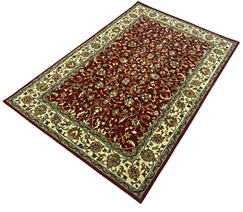 Herati Rot Orient Teppich Handgetufteter 100% Wolle Handgefertigter Braun Beige 140x200 cm von WAWA TEPPICH