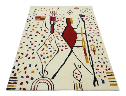 Wollteppich 120x180 Beige Bunt Ethno Marokko Teppich Handgetuftet Modern HT316 von WAWA TEPPICH