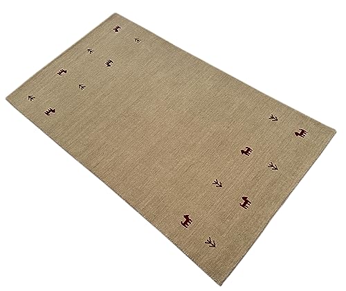 Gabbeh Beige Teppich 100% Wolle Handgewebt Orientteppich Loom Lori (90 x 160 cm, Beige T3) von WAWA TEPPICH