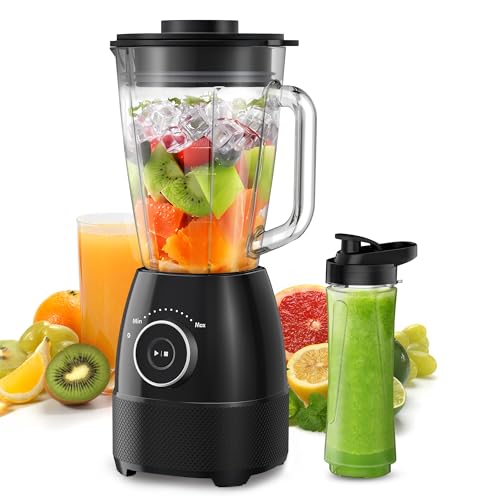 Mixer, Smoothie Maker, Standmixer, 1500 Watt Hochgeschwindigkeits Mixer Smoothie Maker mit 1,5L Glasbehälter, 600ml Flaschen BPA frei Tritan, einstellbare Geschwindigkeit für Smoothies, Mixen von WAWORIO