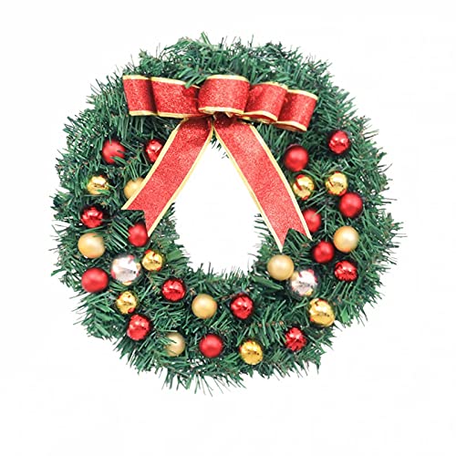 12-24 Zoll Weihnachtskranz, große rote Schleife und goldene Weihnachtskugel-Girlande, for die Weihnachtsparty-Dekoration im Innen- und Außenbereich(Red Yellow,24 inch) von WAWPU