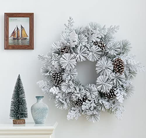 20 24" Künstlicher Kranz mit Weihnachtsbeeren, Tannenzapfen, Tannenzweig, Weihnachtsschmuck, Heimdekoration(Green White 2,24 inches) von WAWPU