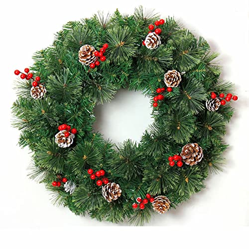 20 24" Künstlicher Kranz mit Weihnachtsbeeren und Tannenzapfen, Tannenzweig, for Weihnachtsdekoration for Aufhängen(Red Green 2,20 inches) von WAWPU