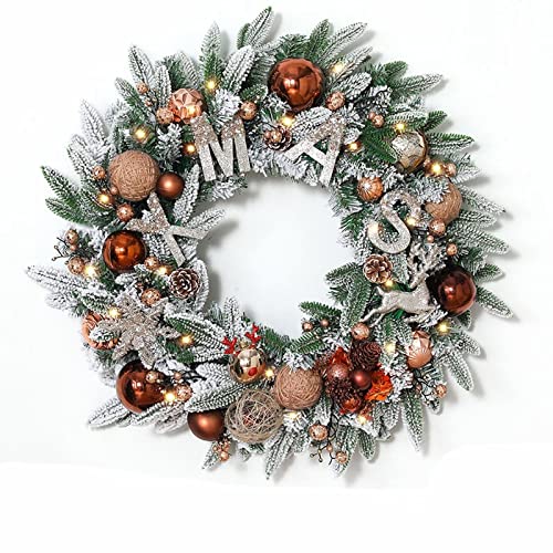 20 24" mit Licht Künstlicher Kranz mit Weihnachtskugel Tannenzapfen Blumenschleife, Weihnachtsdekor Kranz for Haustür Wandfenster(Brown,24 inches) von WAWPU