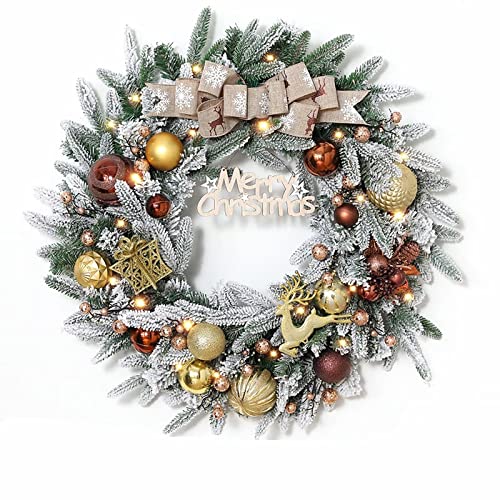 20 24" mit Licht Künstlicher Kranz mit Weihnachtskugel Tannenzapfen Blumenschleife, Weihnachtsdekor Kranz for Haustür Wandfenster(Golden Brown,20 inches) von WAWPU