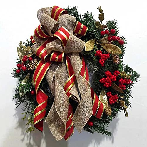 25,4–50,8 cm Juteband-Schleife, künstlicher Tannenzapfen-Beeren-Kranz for den Urlaub for Aufhängen an der Haustür, Veranda, Hausfenster, Wand, Bauernhaus, drinnen und draußen, Rotbraun(18") von WAWPU