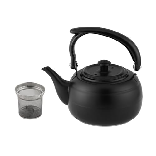 Teekessel aus Edelstahl mit Teesieb, Teekanne mit Sieb for den Herd(Black,1.5L) von WAWPU