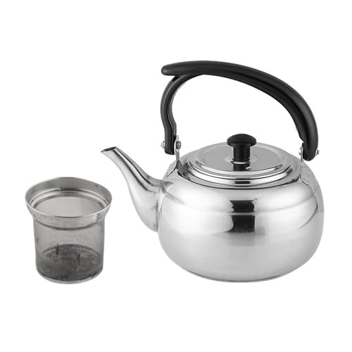 Teekessel aus Edelstahl mit Teesieb, Teekanne mit Sieb for den Herd(Silver,1.5L) von WAWPU