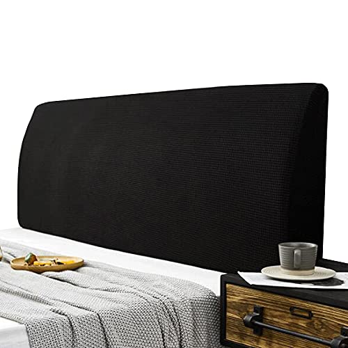 WAWPU Elastischer Bettkopfteil-Schonbezug, Einzel- und Doppelbett-Kopfteilbezug, All-Inclusive-Kopfteilbezug aus Holz/Leder/Stoff, Bettkopflehnenschutz, Dekoration(Black,Length:200) von WAWPU