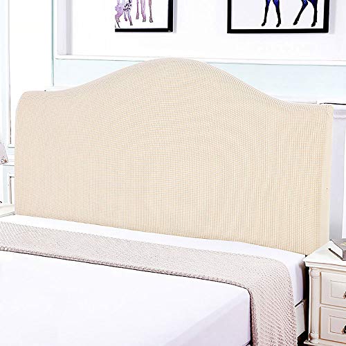 WAWPU Stretch-Bettkopfteil-Schonbezug, All-Inclusive-Staubschutzbezug, Dicker weicher Korallenvlies-Kopfteilbezug for Queen-Twin-Full-King-Size-Betten(Beige,90cm) von WAWPU