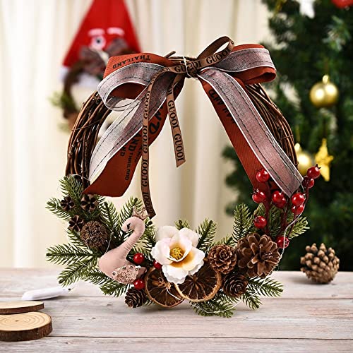 Weihnachtskränze for die Haustür, 27,9 x 30,5 cm, künstlicher Kranz, Weihnachtsbaum, Tannenzapfen, Rattan-Holzkranz for die Weihnachtsfeier-Dekoration(Color 1) von WAWPU