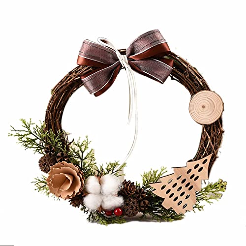 Weihnachtskränze for die Haustür, 27,9 x 30,5 cm, künstlicher Kranz, Weihnachtsbaum, Tannenzapfen, Rattan-Holzkranz for die Weihnachtsfeier-Dekoration(Color 3) von WAWPU