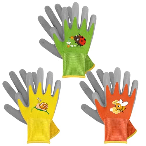 WAWSAM Kinder Arbeitshandschuhe Latex Schutzhandschuhe (Gelb + Orange + Grün, 3-5 Jahre) von WAWSAM