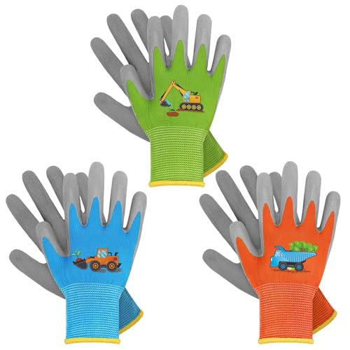 WAWSAM Kinder Arbeitshandschuhe Latex Schutzhandschuhe (Hellgrün+Blau+Orange, 3-5 Jahre) von WAWSAM