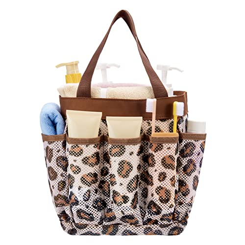 WAWSAM Leopard Mesh-Duschablage für Schlafsäle - 22 x 22 x 25 cm Mesh Duschtasche für Studentinnen tragbar mit 8 Taschen großem Duschkorb für College Badezimmer Duschraum von WAWSAM