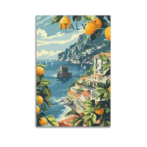 Amalfi Küste Italien Vintage-Reiseposter auf Leinwand, Wandkunst, dekorativ, Schlafzimmer, modern, Heimdruck, Bild, Kunstwerke, 50 x 75 cm Amalfi Küste Italien Vintage-Reiseposter auf Leinwand, Wandkunst, dekorativ, Schlafzimmer, modern, Heimdruck, Bild, Kunstwerke, 50 x 75 cm von WAWYY