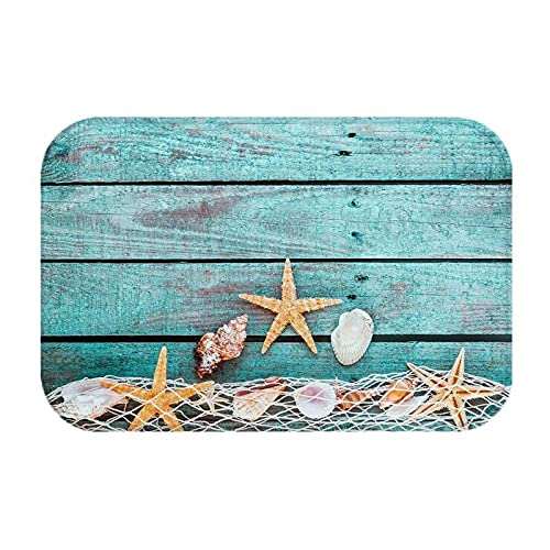 WAXB Fussmatte Sommer Strand Druck Teppich Flanell Strand Seestern Muschel Muster Teppich Teppich Badezimmer rutschfeste Matte Meer Stil Wohnkultur Fußmatte von WAXB