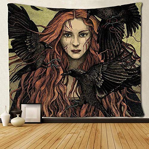 WAXB Tapisserie Schwarze Krähen Wandteppiche Für Mädchen Wandkunst Hippie Schlafzimmer Wohnzimmer Schlafzimmer Tischdecke Schlafzimmer Zimmer Wohnkultur Geschenk 51X59 Zoll von WAXB