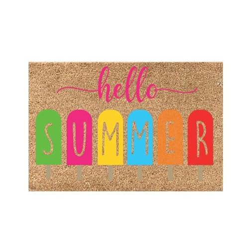 WAXCMXYH Sommermatte, Hello Summer, dekorative Fußmatte, Blume, saisonaler Outdoor-Teppich, Bodenmatte, willkommen für den vorderen Rand von WAXCMXYH