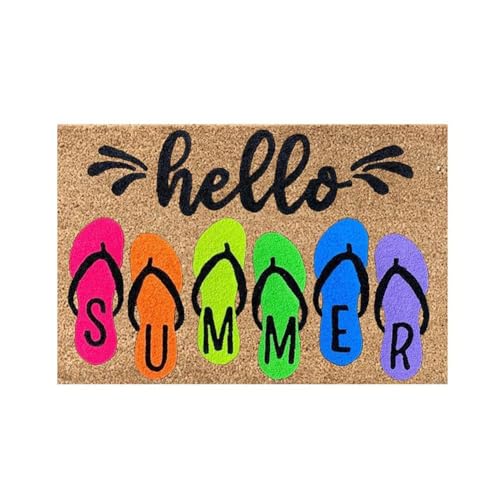WAXCMXYH Sommermatte, Hello Summer, dekorative Fußmatte, Blume, saisonaler Outdoor-Teppich, Bodenrutsch, nicht für Vordermatten von WAXCMXYH