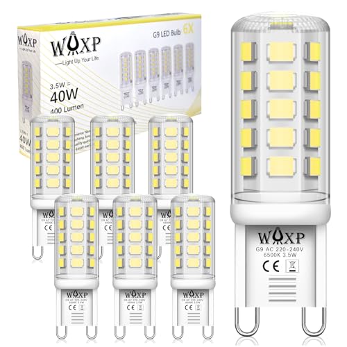 WAXP G9 LED Lampe Kaltesweiß 3.5W, Entspricht Class F 4W G9 LED Lampe 6500K LED Leuchtmittel, Entspricht Ersetzt 40W Halogenlampe, 400 Lumen, Nnicht Dimmbar Glühbirnen, 6er-Pack von WAXP
