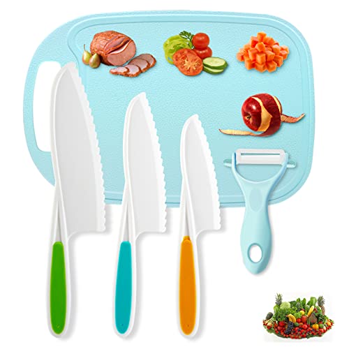 Kindermesser, Kindermesser, Nylonmesser, fest, echte Passform, Anfängerfreundlich, wiederverwendbar, Schäler, Obstbrett, stabil, für Kinder, geeignet zum Schneiden von Salat, Sandwich, 5 Stück, blau von WAYAA